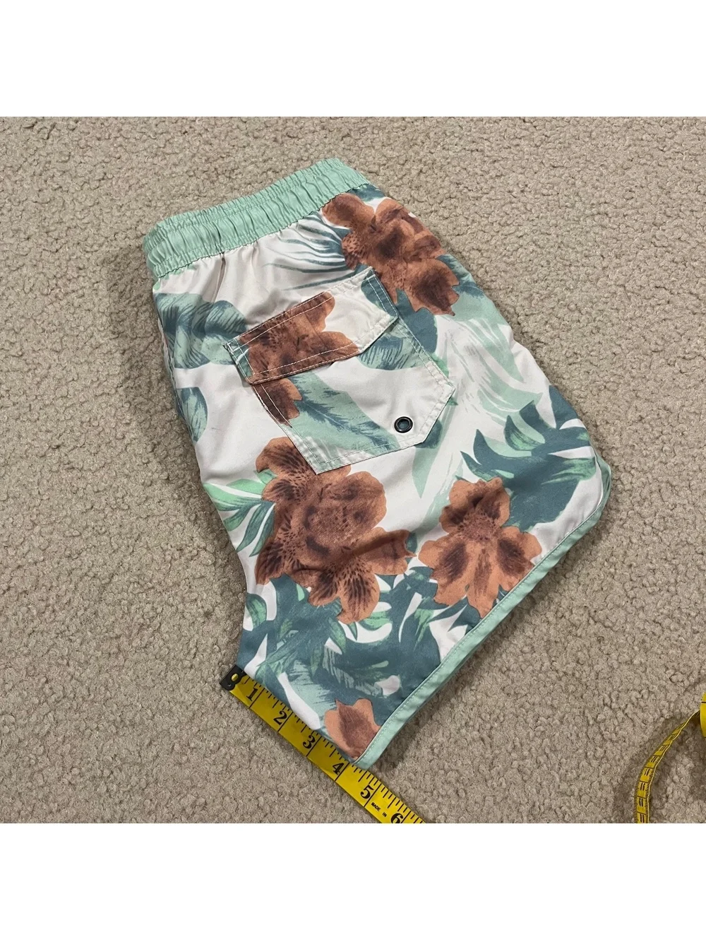 MaaMgic Mens Swim Trunks Size Small Vintage Floral Quick Dry Mesh Lined Green